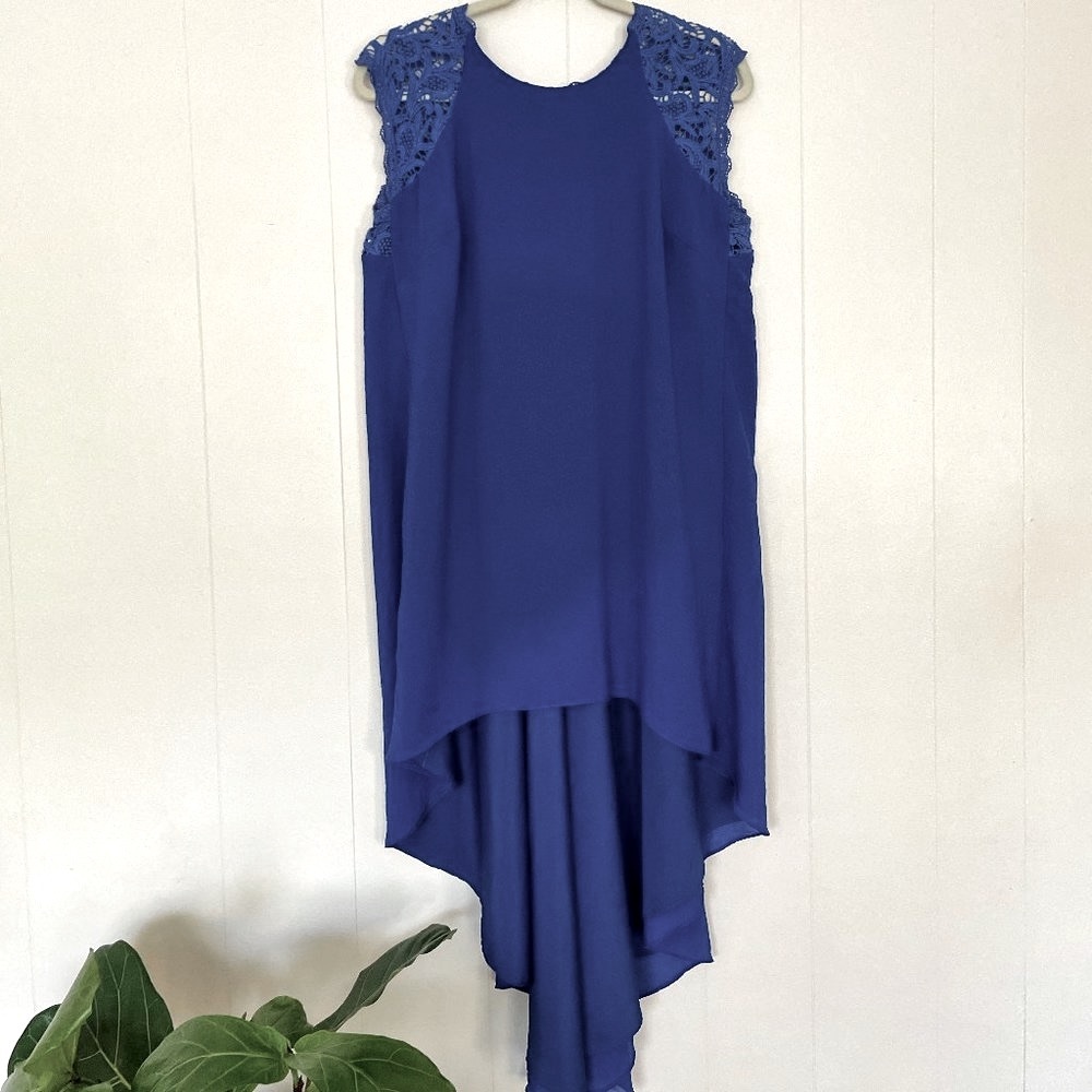 Marciano | Blue High-Low Dress with Lace Shoulders | M